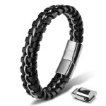 Bracelet en cuir pour homme serasar b010 - 23 argent bracelet lgant avec fermoir magntique cadeau ...
