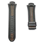 Bracelet en cuir noir avec coutures orange lotus code man 15502 et 15507