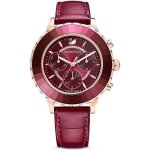 Montre - swarovski - octea lux chrono - cuir rouge - chronom�tre - 39. 5 mm