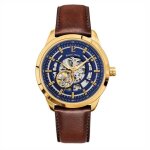 Montre homme en cuir et tissu - pierre lannier - automatique - cadran bleu - bracelet en cuir - jaune ...