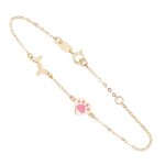 Bracelet enfant or jaune laqu - latelier dazur - toutou - maille forat - motifs os coeur patte de chien ...