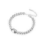 Bracelet - enfant - maille boule - t�te - chat - argent 925 / 1000 - 16 cm x 5 mm