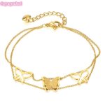 Bracelet femme - bracelet acier inoxydable plaqu� or papillon creux double couche petit temp�rament