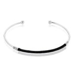 Bracelet - femme - jonc - ouvert - ajustable - cordon - soie - noir - argent 925 / 1000 - massif - 62 ...