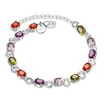 Bracelet - femme - maille - ronde - cristal - ovale - multicolore - argent fin 925 / 1000 - 18 + 5 cm ... Bracelet - femme - maille - ronde - cristal - ovale - multicolore - argent fin 925 / 1000 - 18 + 5 cm ...