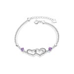 Bracelet - femme - maille vnitienne - coeur - amthyste - 19 cm - argent fin 925 / 1000