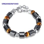 Bracelet homme - acier inoxydable + pierre oeil de tigre + perles en acier pierre biliaire noire - vintage ...