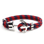 Bracelet homme ancre de bateau fashion vintage personnalit� - bicolore bleu / rouge / argente - 23cm