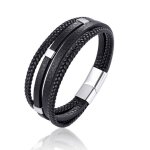 Bracelet homme en cuir acier inoxydable noir multi tiss� tress� fashion vintage 205cm