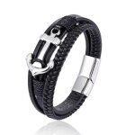 Bracelet homme - insfity - similicuir acier inoxydable - ancre noir tress� - fashion vintage - 205cm