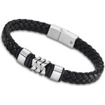 Bracelet homme - lotus - acier inoxydable - cuir noir tressé - longueur 23 cm Bracelet homme - lotus - acier inoxydable - cuir noir tressé - longueur 23 cm