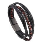 Bracelet homme � la mode en perles de pierre naturelle en similicuir tress� - 205cm