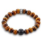 Bracelet - thomas sabo - bracelet argent perles oeil de tigre - 21 cm - homme - blanc