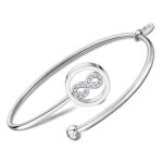 Bracelet jonc - lotus - motif infini - acier inoxydable - oxyde de zirconium - blanc Bracelet jonc - lotus - motif infini - acier inoxydable - oxyde de zirconium - blanc