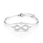 Bracelet jonc - swarovski - hyperbola infini - m�tal rhodi� - blanc - 2 bracelets en un