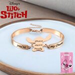 Bracelet lilo et stitch ohana famille or rose + sac collector