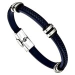 Bracelet - lotus - ls1829 - 2 - 5 - cuir bleu - acier inoxydable - fermoir clip