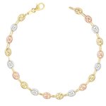 Bracelet or tricolore maille grain de caf - latelier dazur - femme - longueur 19cm - largeur des grains ...