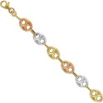 Bracelet or v�ritable tricolore jaune blanc et rose - maille grain de caf� - femme