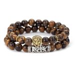 Bracelet perle homme marron natural t�te de lion pierre oeil de tigre insfity - 19cm