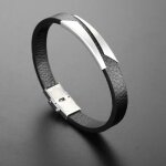 Bracelet - tendance - cuir microfibre - acier inoxydable - noir - 1. 0 cm de large - 21. 0 cm de long ...