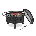 Relaxdays bras�ro avec grille de barbecue et pare - �tincelles et tisonnier pour le jardin � 75�cm noir ...