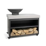 Brasero barbecue sur desserte - livoo - doc329 - 3 en 1 - grille en fer chrom - hauteur 825 cm - 4 roues ...