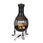 Relaxdays brasero mexicain tisonnier gril en bois pare - �tincelles jardin terrasse antique h 89 cm rouge ...