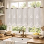 Brise bise en �tamine fantaisie brod�e blanc 90x60 cm