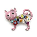 Broche chat en mail et strass 4. 5cmx3. 5cm rose - rc006034