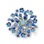 Broche en m�tal et cristal fleur 5. 5cm bleu - rc006003