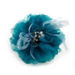 Broche ou pince  cheveux fleur en tissu mousseline 10. 5cm - bleu rc007119