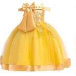 Broderie soie robe de princesse pour bb fille jaune