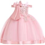 Broderie soie robe de princesse pour bébé fille rose Broderie soie robe de princesse pour bébé fille rose