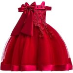 Broderie soie robe de princesse pour bb fille rouge