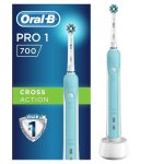 Brosse  dents lectrique oral - b pro 1 700 cross action - rechargeable - minuteur - blanche et bleue ...