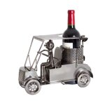 Brubaker porte - bouteille de vin d�coratif - sculpture en m�tal - id�e cadeau - golfeur en voiturette ...