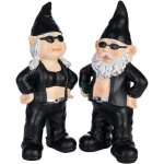 Brubaker set de nains de jardin biker homme et femme noir - nains rocker avec lunettes de soleil - 23 ...