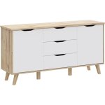 Buffet 150 cm - vankka - ch�ne / blanc mat - 2 portes - 3 tiroirs