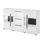 Buffet 180cm collection breda deux portes partiellement vitr�es et trois tiroirs. coloris blanc