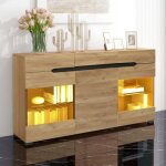 Buffet avec 2 portes 3 tiroirs et led - pour salon et salle � manger - ch�ne - 140x35x80cm
