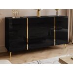 Buffet avec 2 portes et 3 tiroirs - noir brillant et dor� - marzialo