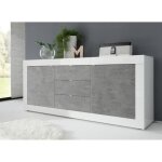 Buffet 2 portes et 3 tiroirs collection isora coloris blanc et gris effet b�ton