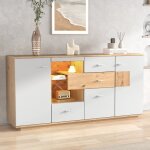 Buffet avec 2 portes 4 tiroirs meuble de rangement led de large espace commode d?tagre en verre pour ...