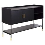 Buffet avec 2 portes en bois - fer coloris noir - longueur 120 x profondeur 40 x hauteur 80 cm