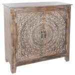 Buffet avec 2 portes en m�tal coloris marron - longueur 90 x profondeur 40 x hauteur 90 cm