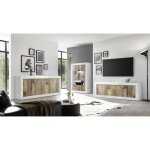 Buffet 2 portes et 2 tiroirs collection isora coloris blanc laqué brillant et chêne clair Buffet 2 portes et 2 tiroirs collection isora coloris blanc laqué brillant et chêne clair