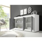 Buffet 3 portes collection isora coloris blanc et gris effet b�ton id�al pour votre salon ou salle � ...