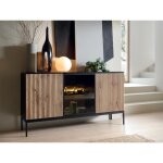 Buffet 3 portes avec leds en mdf et verre fum� - noir et naturel - ovila