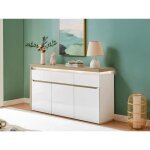 Buffet 3 portes et 3 tiroirs avec leds en mdf - blanc laqu et naturel - vademosa